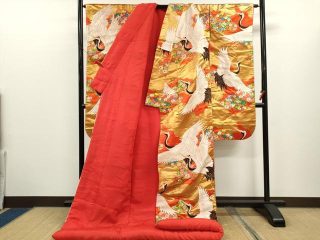 平和屋本店●色打掛 お引きずり 唐織 和装 婚礼 結婚式 花嫁 神社挙式 飛鶴草花文 金糸 逸品 CABL8074ze