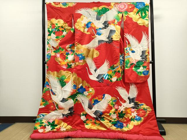 平和屋本店●色打掛 お引きずり 和装 婚礼 結婚式 花嫁 神社挙式 雲取り飛鶴草花文 金彩 逸品 CABL8075ze