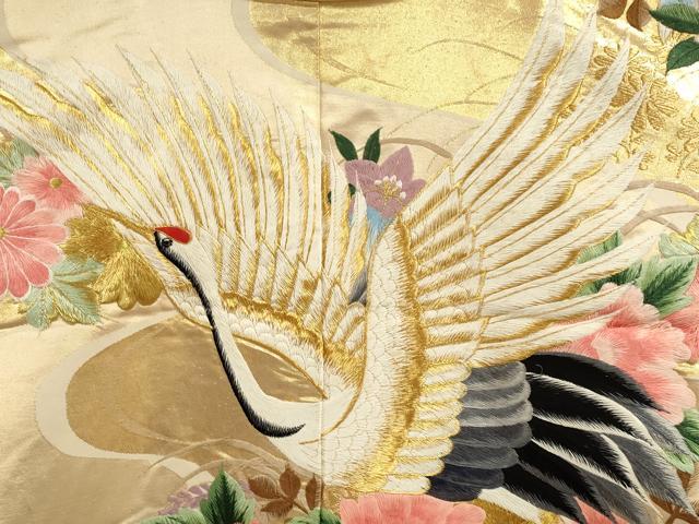 平和屋本店●色打掛 お引きずり 和装 婚礼 結婚式 花嫁 神社挙式 刺繍 飛鶴草花文 金糸 逸品 CABL8077ze