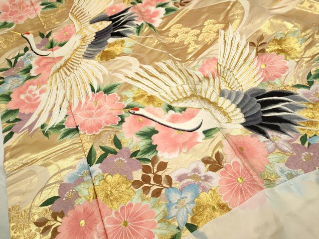 平和屋本店●色打掛 お引きずり 和装 婚礼 結婚式 花嫁 神社挙式 刺繍 飛鶴草花文 金糸 逸品 CABL8077ze