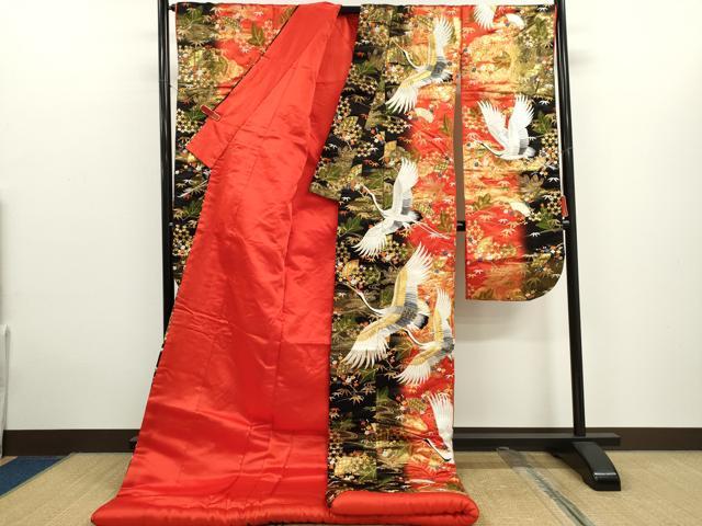 平和屋本店●色打掛 お引きずり 和装 婚礼 結婚式 花嫁 神社挙式 刺繍 飛鶴扇面草花文 金銀糸 逸品 CABL8093ze