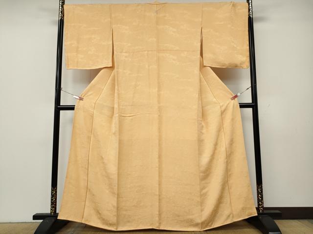 平和屋着物●上質な色無地 エ霞舞花地紋 雄黄色 正絹 逸品 CABL8407ut
