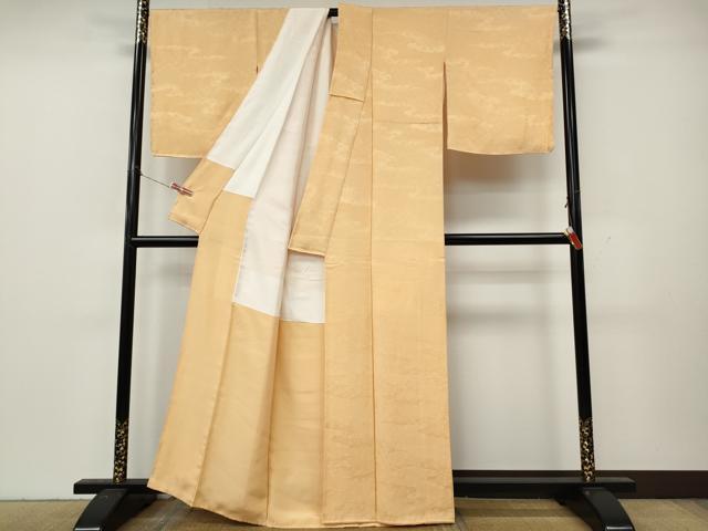 平和屋着物●上質な色無地 エ霞舞花地紋 雄黄色 正絹 逸品 CABL8407ut