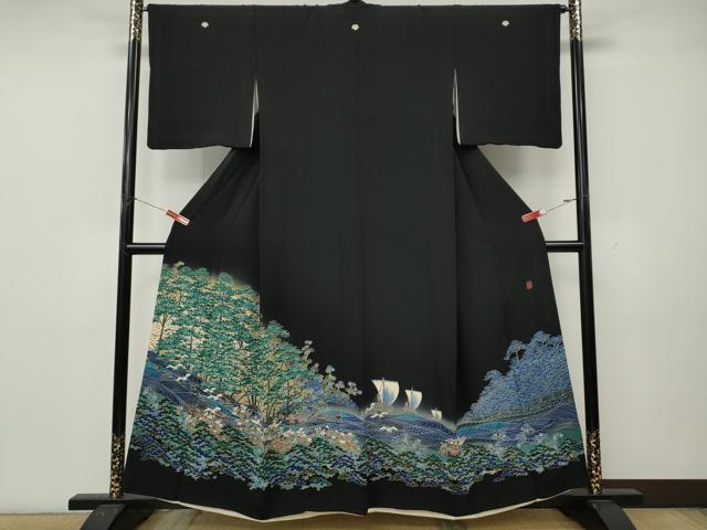 平和屋着物●本場加賀友禅作家 杉浦伸 黒留袖 飛鳥船草花文 暈し染め 正絹 逸品 CABL8419ut