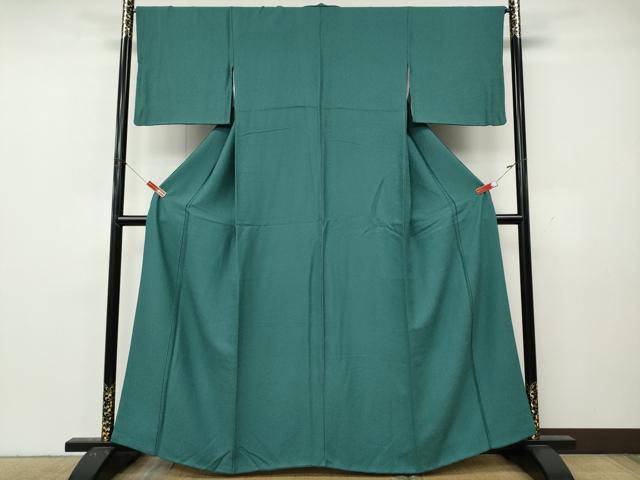 平和屋着物●上質な色無地 霞地紋 青碧色 正絹 逸品 CABL8431ut