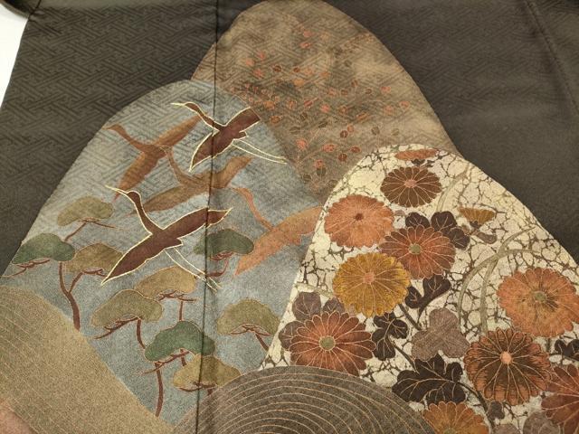 平和屋着物●訪問着 駒刺繍 遠山飛鶴草花文 金彩 正絹 逸品 CABL8433ut
