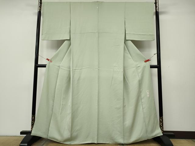 平和屋着物●本加賀友禅作家 毎田仁郎監修 色無地 草花地紋 白緑色 正絹 逸品 CABL8440ut
