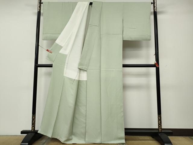 平和屋着物●本加賀友禅作家 毎田仁郎監修 色無地 草花地紋 白緑色 正絹 逸品 CABL8440ut