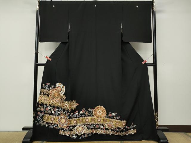 平和屋着物●豪華黒留袖 駒刺繍 正倉院花文 金彩 そごう扱い 正絹 逸品 CABL8443ut