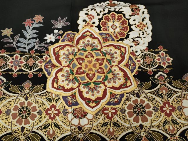平和屋着物●豪華黒留袖 駒刺繍 正倉院花文 金彩 そごう扱い 正絹 逸品 CABL8443ut