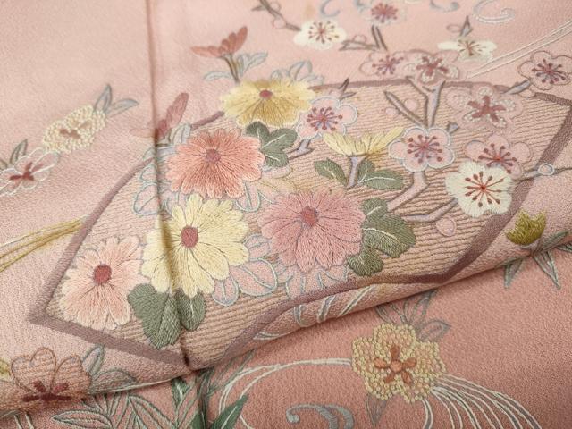 平和屋着物●中国三大刺繍 相良刺繍 総刺繍 訪問着 地紙流水花文 暈し染め 正絹 逸品 CABL8449ut