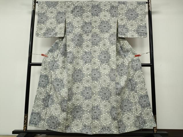 平和屋着物●小千谷紬 亀甲花文 正絹 逸品 CABL8460ut
