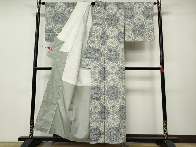 平和屋着物●小千谷紬 亀甲花文 正絹 逸品 CABL8460ut