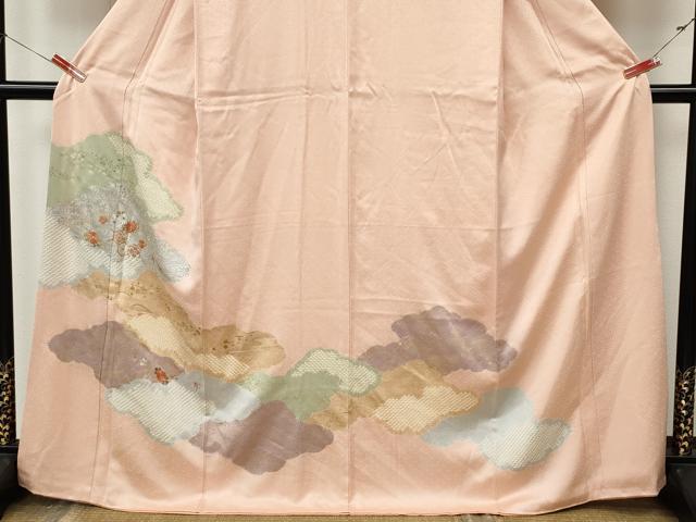 平和屋着物●訪問着 駒刺繍 絞り 雲重ね花文 金彩 正絹 逸品 CABL8462ut