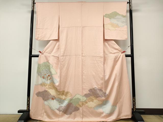 平和屋着物●訪問着 駒刺繍 絞り 雲重ね花文 金彩 正絹 逸品 CABL8462ut