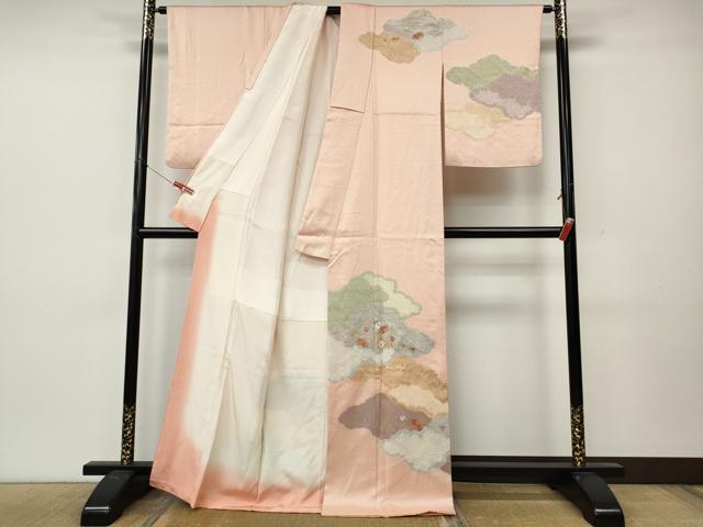 平和屋着物●訪問着 駒刺繍 絞り 雲重ね花文 金彩 正絹 逸品 CABL8462ut