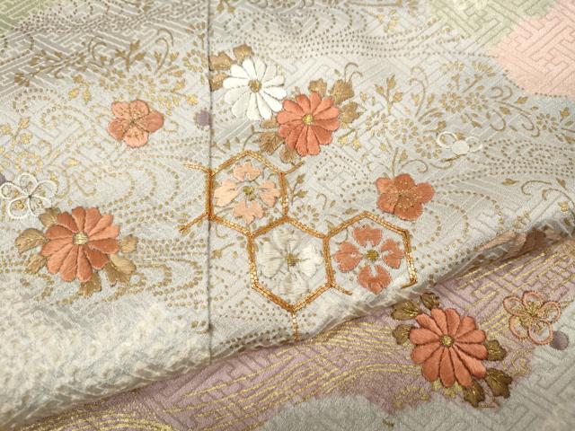 平和屋着物●訪問着 駒刺繍 絞り 雲重ね花文 金彩 正絹 逸品 CABL8462ut