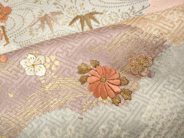 平和屋着物●訪問着 駒刺繍 絞り 雲重ね花文 金彩 正絹 逸品 CABL8462ut