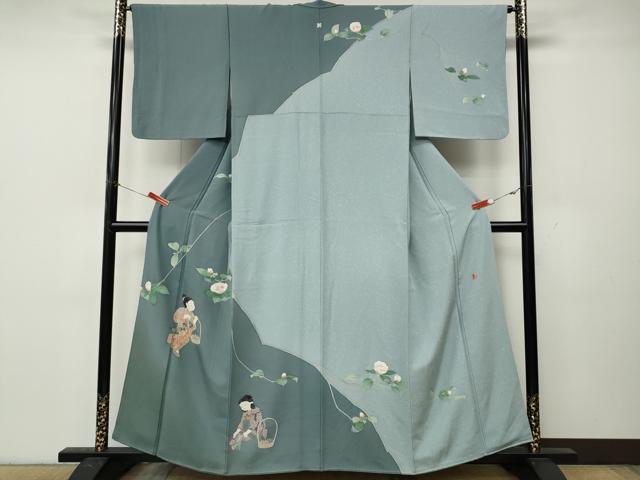 平和屋着物●十日町友禅作家 関口遼一 訪問着 童子遊び 枝花文 暈し染め 正絹 逸品 CABL8464ut