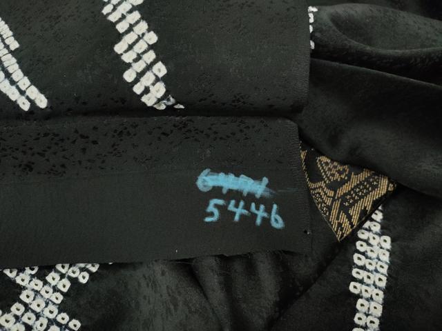 平和屋着物●訪問着 絞り 刺繍 菱花文 黒地 金彩 仮絵羽 正絹 逸品 未使用 CABL8478ut