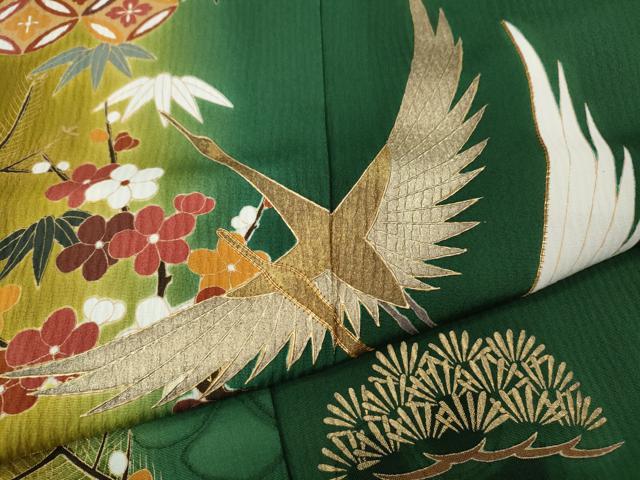 平和屋着物●豪華振袖 駒刺繍 飛鶴草花文 暈し染め 金彩 十二単風 正絹 逸品 CABL8480ut