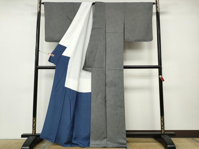 平和屋着物●江戸小紋 色留訪問着 鮫小紋柄 流水花地紋 黒地 正絹 逸品 CABL8499ut