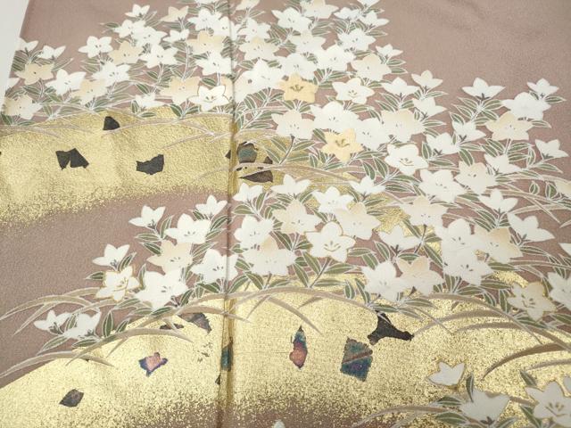 平和屋着物●色留訪問着 刺繍 草花文 金彩 正絹 逸品 CABL8508ut