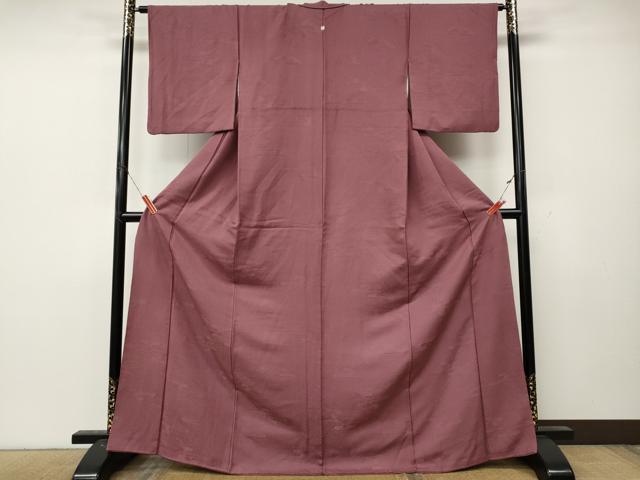 平和屋着物●上質な色無地 エ霞短冊花地紋 暗紅色 正絹 逸品 CABL8509ut