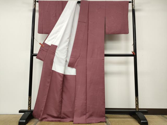 平和屋着物●上質な色無地 エ霞短冊花地紋 暗紅色 正絹 逸品 CABL8509ut