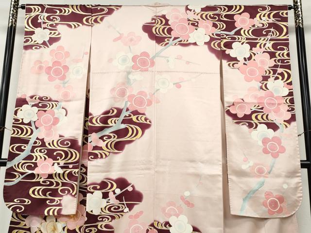 平和屋着物●豪華振袖 駒刺繍 流水枝梅文 暈し染め 金彩 正絹 逸品 CABL8542ut