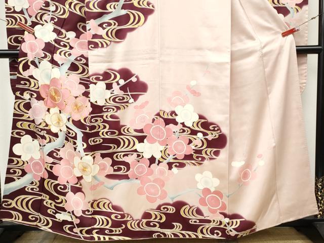 平和屋着物●豪華振袖 駒刺繍 流水枝梅文 暈し染め 金彩 正絹 逸品 CABL8542ut