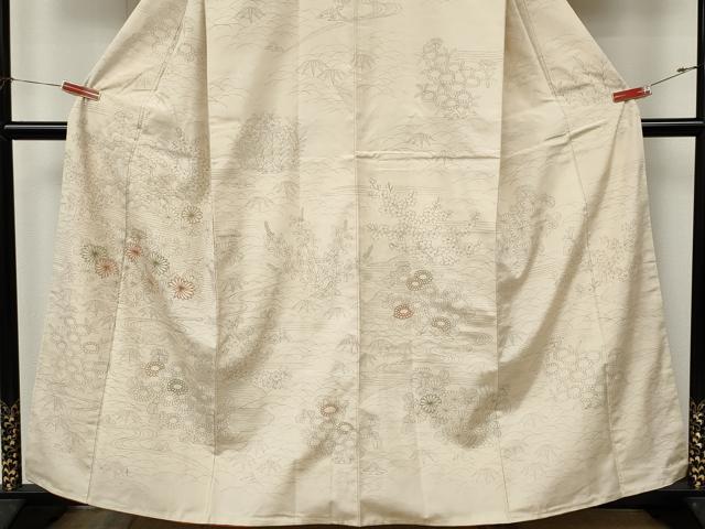 平和屋着物●中国三大刺繍 相良刺繍 訪問着 紬地 流水草花文 正絹 逸品 CABL8548ut
