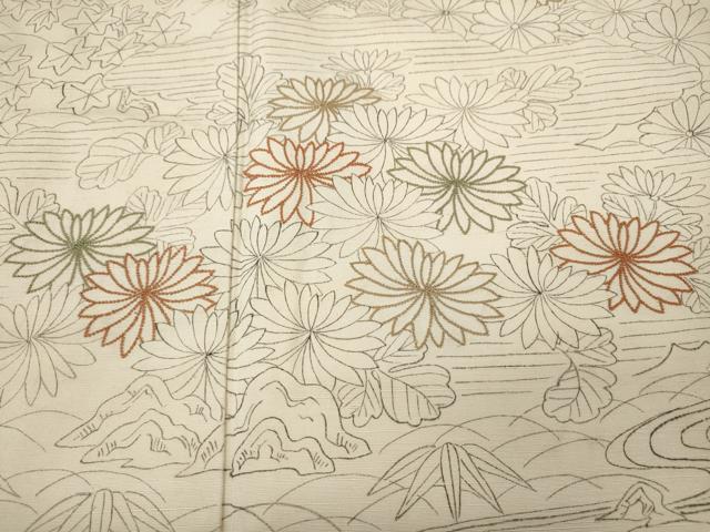 平和屋着物●中国三大刺繍 相良刺繍 訪問着 紬地 流水草花文 正絹 逸品 CABL8548ut