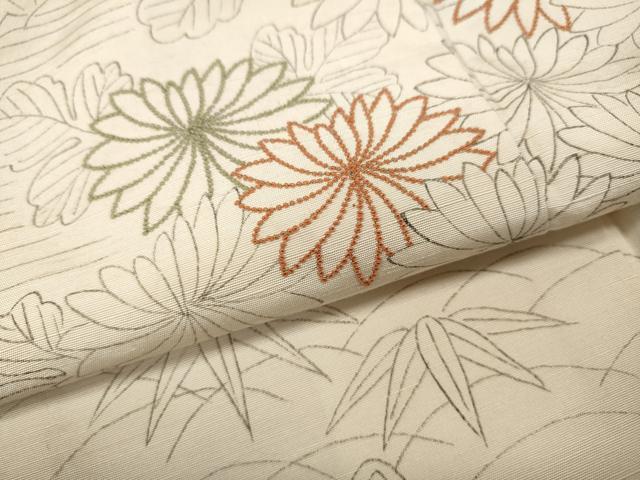 平和屋着物●中国三大刺繍 相良刺繍 訪問着 紬地 流水草花文 正絹 逸品 CABL8548ut