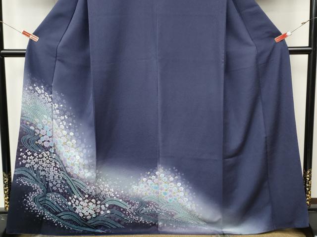 平和屋着物●訪問着 流水草花文 暈し染め 銀通し地 正絹 逸品 CABL8556ut