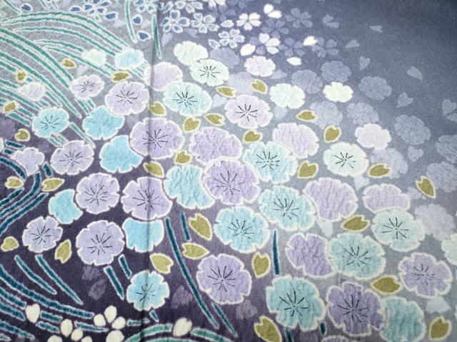 平和屋着物●訪問着 流水草花文 暈し染め 銀通し地 正絹 逸品 CABL8556ut