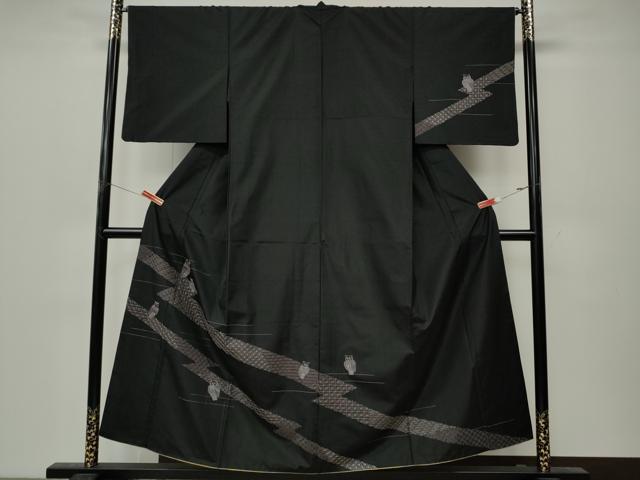 平和屋着物●訪問着 本場大島紬 刺し子 ミミズク やまと誂製 正絹 逸品 CABL8568ut