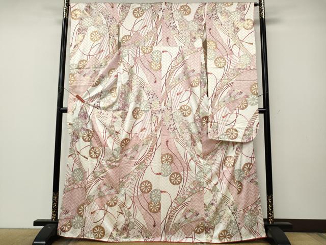 平和屋着物●豪華振袖 源氏車扇面花文 金彩 鈴乃屋扱い 正絹 逸品 CABL8569ut