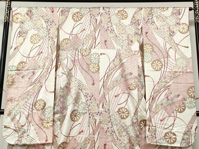 平和屋着物●豪華振袖 源氏車扇面花文 金彩 鈴乃屋扱い 正絹 逸品 CABL8569ut