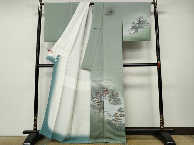 平和屋着物●訪問着 風景松文 暈し染め 金彩 鈴乃屋扱い 正絹 逸品 CABL8582ut