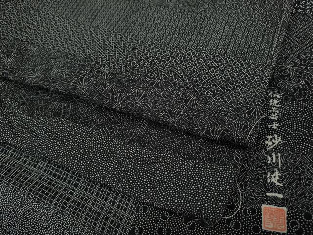 平和屋着物●伝統工芸士 砂川健一 江戸小紋 百柄 黒地 正絹 逸品 未使用 CABL8584ut
