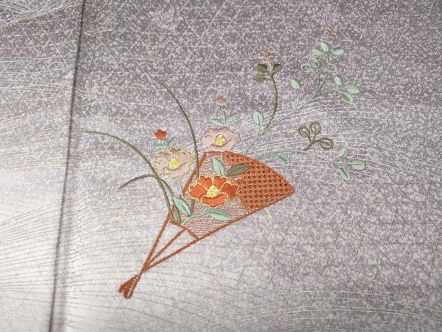 平和屋着物●中国三大刺繍 スワトウ刺繍 汕頭刺繍 総刺繍 訪問着 扇面花文 暈し染め 金彩 正絹 逸品 未使用 CABL8587ut