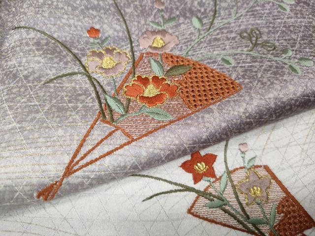 平和屋着物●中国三大刺繍 スワトウ刺繍 汕頭刺繍 総刺繍 訪問着 扇面花文 暈し染め 金彩 正絹 逸品 未使用 CABL8587ut