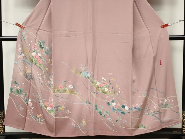 平和屋着物●訪問着 友禅 作家物 草花文 金彩 正絹 逸品 CABL8590ut