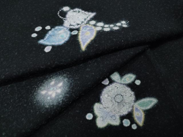 平和屋着物●上質な小紋 絞り 舞花文 蛍暈し 黒地 正絹 逸品 CABL8596ut