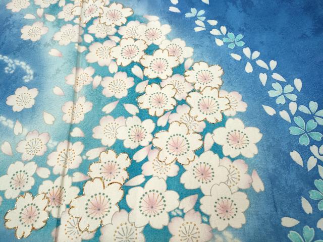 平和屋着物●豪華振袖・長襦袢セット 流水舞桜文 暈し染め 正絹 逸品 CABL8607ut
