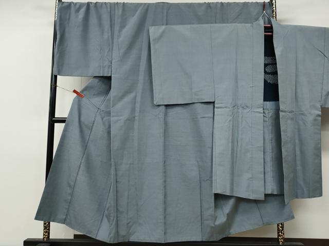 平和屋着物●男性 紬 アンサンブル 灰青色 キングサイズ 正絹 逸品 CABL8614ut