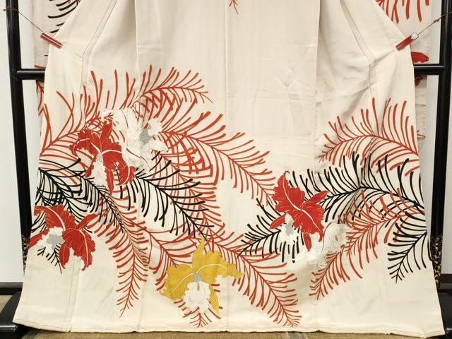 平和屋本店●アンティーク 大正ロマン 振袖 草花文 金彩 正絹 逸品 CABL8630ut
