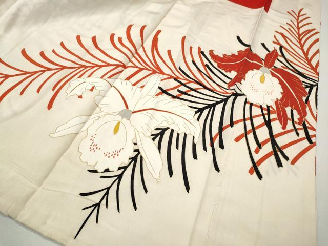 平和屋本店●アンティーク 大正ロマン 振袖 草花文 金彩 正絹 逸品 CABL8630ut