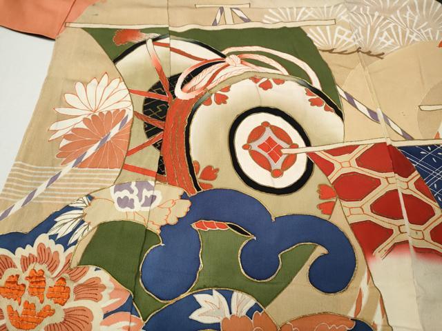 平和屋本店●アンティーク 大正ロマン 振袖 駒刺繍 立波船花文 暈し染め 正絹 逸品 CABL8633ut